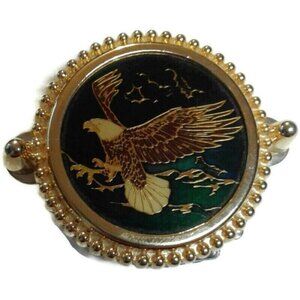 Belt Buckle Bald Eagle in Flight Bezel Gold Green Enamel